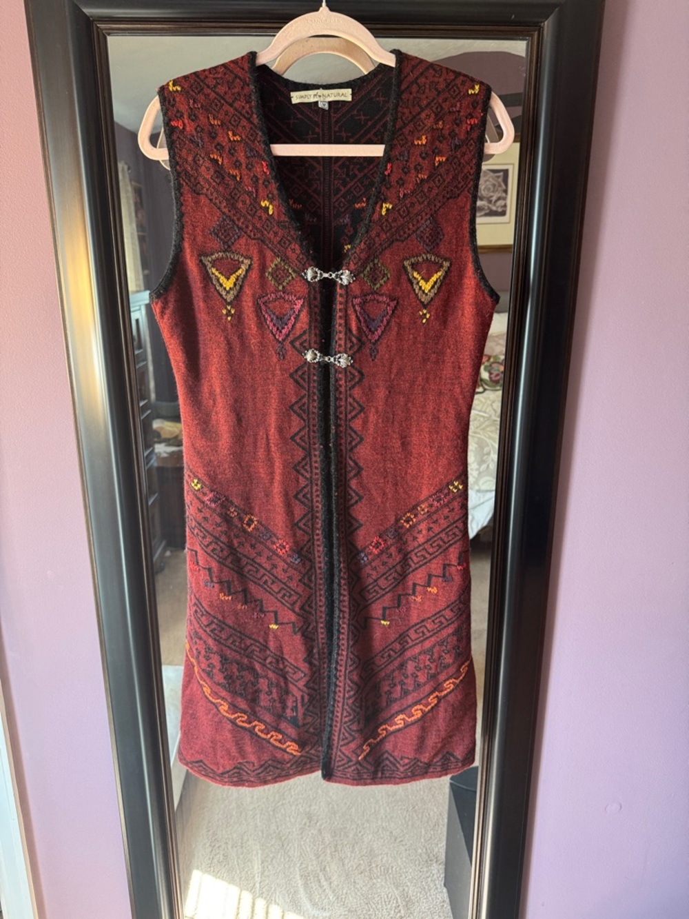 Vintage-Inspired Red Embroidered Knit Vest Cardigan.